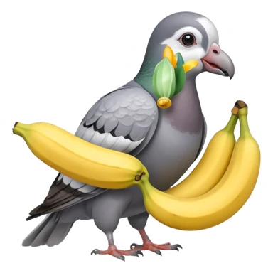 A pigeon holding a banana in his beak sticker