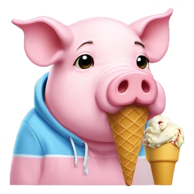 JUMBO PIG PINK PASTEL WEARING HODDIE BLUE MIX YELLOW AND eating ice cream sticker