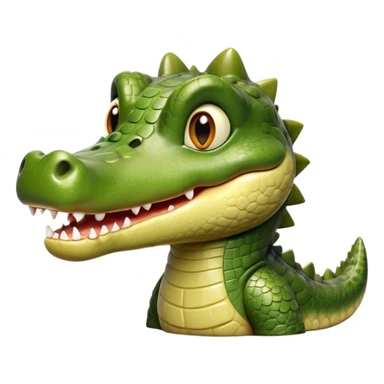 Cinematic Realistic Cute Crocodile Portrait Emoji, Head tilted playfully and inquisitively, featuring a robust, well-defined build with intricately detailed, glossy olive-green scales and a surprisingly endearing face with round, sparkling eyes full of unexpected charm, rendered with lifelike texture and natural highlights, high shine, affectionate and spirited, styled with a touch of wild whimsy, soft glowing outline, capturing the essence of a mischievous yet lovable crocodile that seems poised to snap playfully out of the screen into your arms! sticker