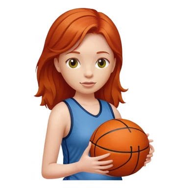 Redheaded girl with a basketball positioned like the pregnant woman emoji, but with a basketball instead of a belly sticker