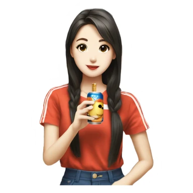 Korean girl drinking canned Suntory highball in hongkong don don donki sticker