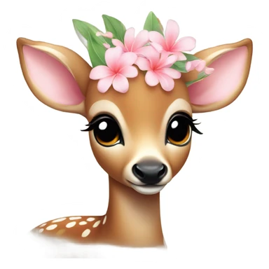A sweet baby deer with a light pink tropical flower on the side of her her head  sticker