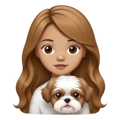 long wavy light brown hair girl with one white and brown shih tzu sticker