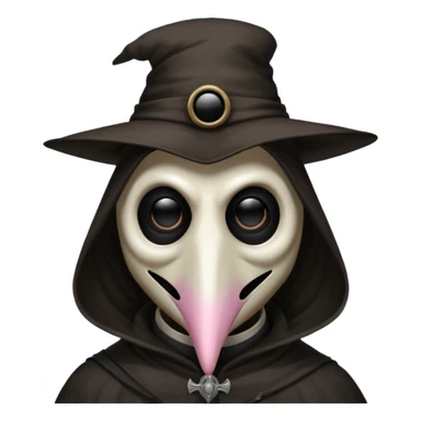 SCP-049 as a cursed emoji, unsettling, plague doctor mask, dark aura, creepy expression, horror vibe sticker