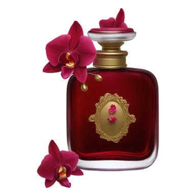 Dark red vintage French style perfume bottle with red orchids sticker