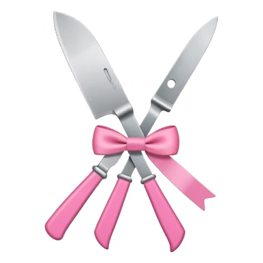 Kitchen knife with a pink bow tied around the handle, emoji style, simple, flat vector, white background, only one object sticker
