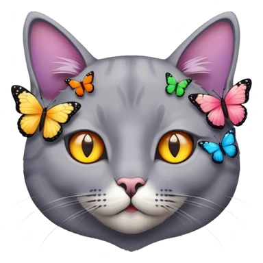 grey cat's face surrounded by butterflies sticker