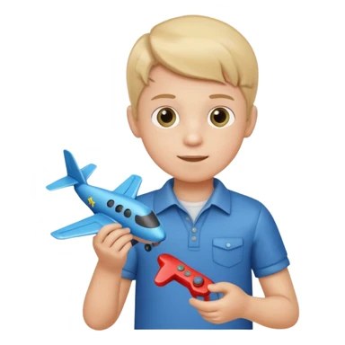 Little boy hold a controller and an airplane toy sticker