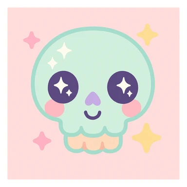 a glittery skull with sparkling highlights and a cute, vibrant look in kawaii style sticker