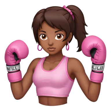 Brunette black girl wearing pink boxing gloves sticker
