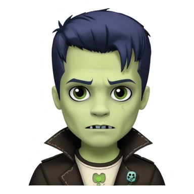 Frankie stein monster high doll boy with 5-o-clock shadow , pale white-green skin, Frankenstein stiches  sticker