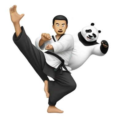 Asian man doing kung fu against a panda sticker