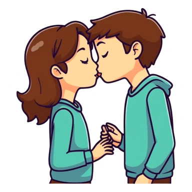 Couple kiss brown hair sticker