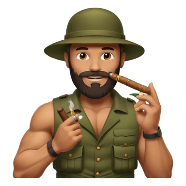 brauny vested bearded jungle commando smoking a cigar with a grin sticker