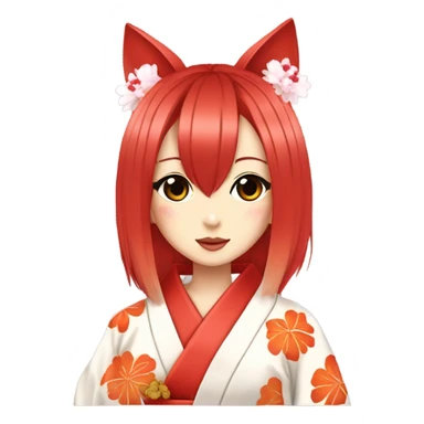 hime gyaru girl, kimono, red hair, kitsune mask sticker