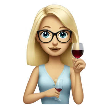 Blond girl with blue eyes and glasses drinks wine sticker