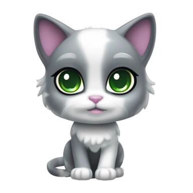 ethereal cute white and dark grey with green eyes cat littlest pet shop lisa frank style sticker