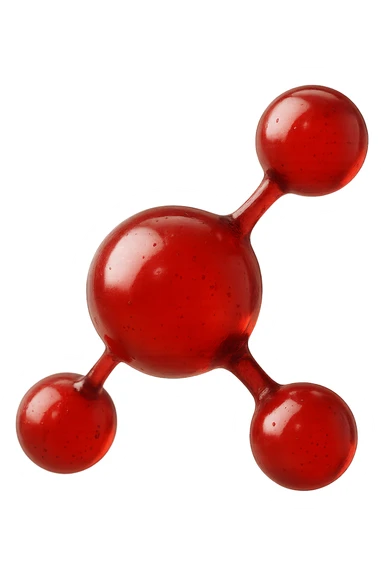 molecola chimica 3d rossa iperrealistica fluttua in aria, 4k sticker