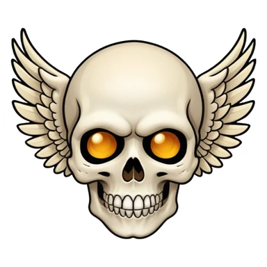 Create an emoji depicting a skull with wings, This image should be rendered in a bold, graphic novel style, capturing the raw intensity and artistry synonymous with Avenged Sevenfold.  sticker