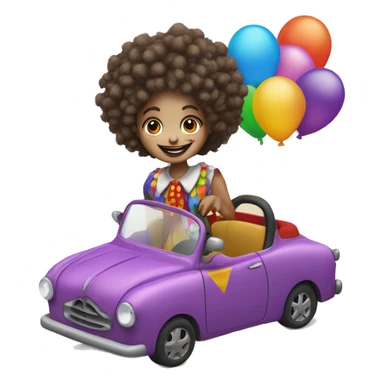 girl with curly hair that is dressed a clown with a clown nose driving car sticker