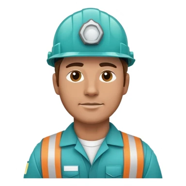 Male oil rig worker in uniform and safety helmet, cool tones with sky blue, teal green, white, and light gray sticker