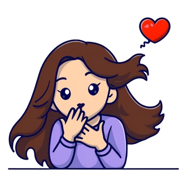 girl with long brown hair blowing a heart kiss sticker