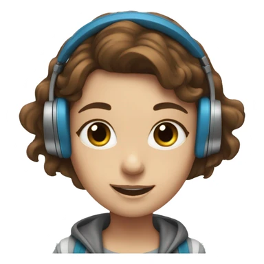 Girl with brown hair and blue eyes dancing with headphones sticker