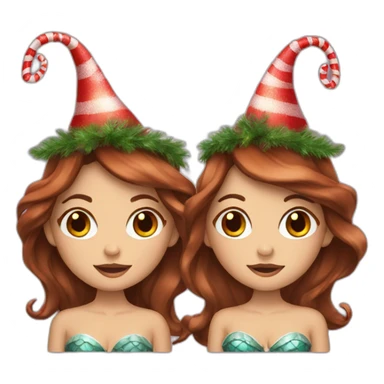 Two brown haired mermaids dressed for Christmas sticker