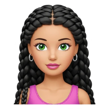 Barbie with olive skin, long black braided hair and green eyes and silver hoop earrings sticker