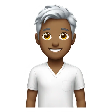 smiling boy in white shirt with grey hair  sticker