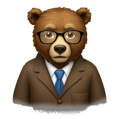  brown bear animal as a university professor, Apple ios style emoji, wearing thick plastic tortoise shell glasses sticker