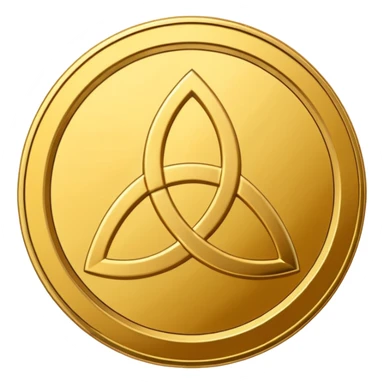 Gold coin with a triquetra and an overlapping triangle on it sticker