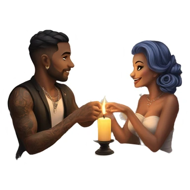 romantic candle light dinner for beautiful tattooed couple sticker