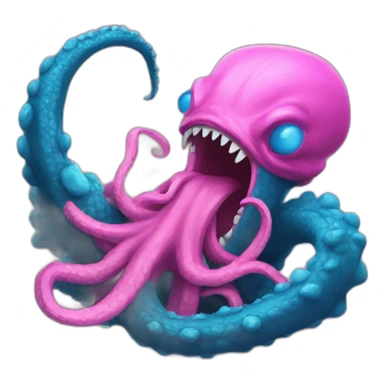 a blue kraken fighting  has another pink kraken sticker