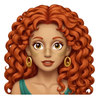 red haired very long curly haired woman with full face clay mask  and big earrings  sticker