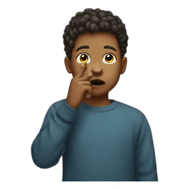 A boy with his finger in his mouth making the silence sign sticker