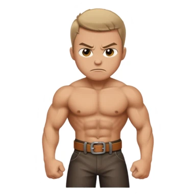 a angry man to the side slanging back and forth a belt sticker