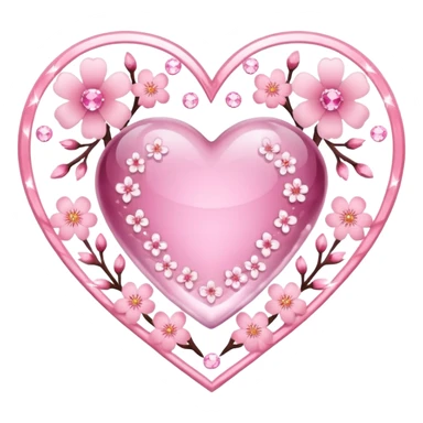 heart with sakura flowers and a crystal border sticker