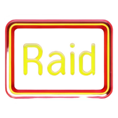  a rectangular neon sign that says RAID sticker