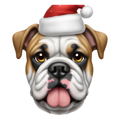 English bulldog white, speckled ears, Christmas hat sticker