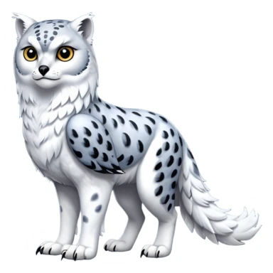 Realistic wild natural elegant pretty beautiful handsome shiny colorful furry 4-legged digitigrade snow-leopard-snowy-owl-arctic-fox-gryphon-griffin-fusion-hybrid-fursona-furry-animal-creature, full body, hyper-realism, long tufted tail sticker
