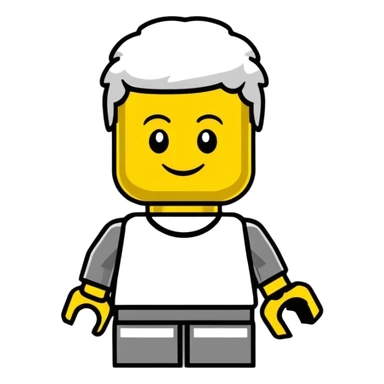 A cute Lego-style minifigure head with a happy expression sticker