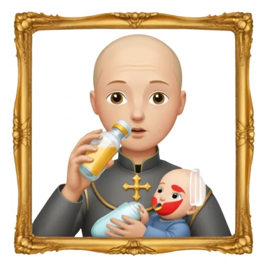 Un homme avec une calvitie cheveux ras boit un biberon  avec Jeanne d’arc dans le biberon  sticker