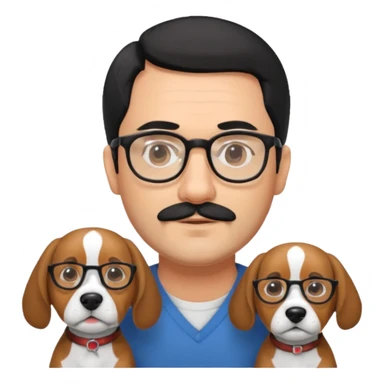 Hombre de aprox 40 años con un poco de barba canosa y pelo negro y gafas con beagle sticker