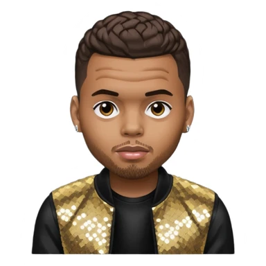 Chris Brown with dark brown hair, black sequin outfit sticker