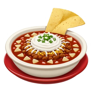 a hot bowl of pozole with a side of tostada with sour cream and red salsa sticker