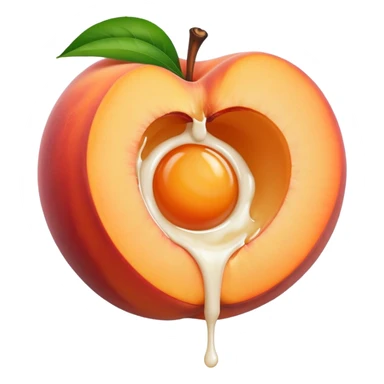 big hole in the middle of a peach. milk is leaking out of the hole sticker