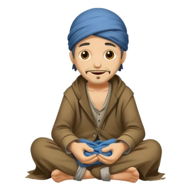 beggar who is also a homeless person poor with damaged clothing but happy face sticker