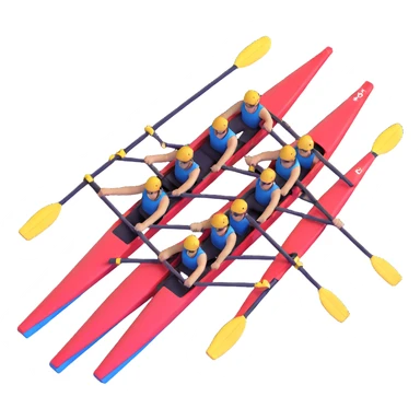 four-person Olympic rowing boat with professional racing style, four rowers included, detailed, top-down view sticker