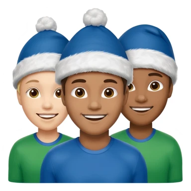 crie a imagem de 3 atletas de modalidades diferentes, usando um chapeu de papai noel das cores verde e azul. sticker